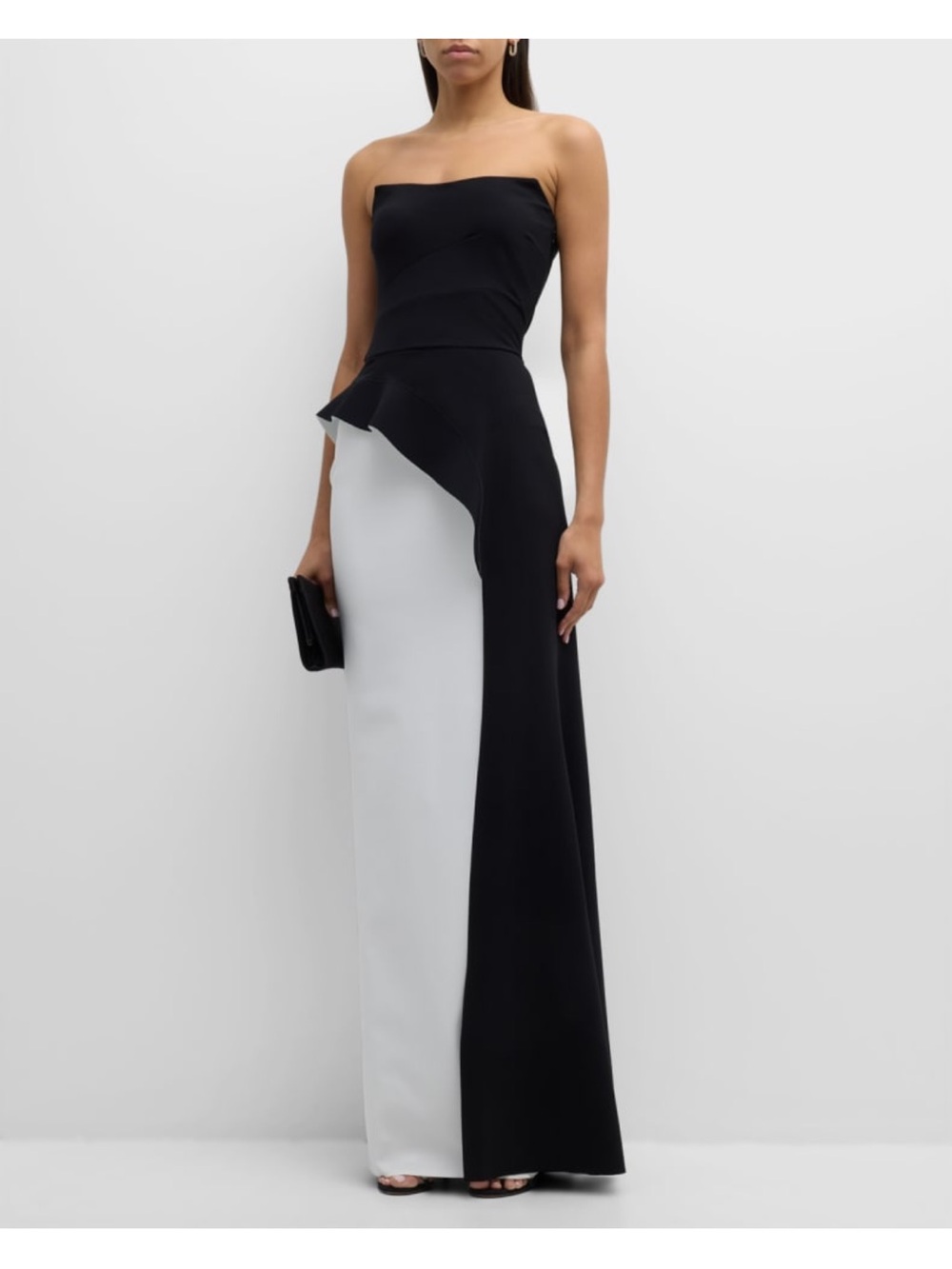 Chiara Boni Strapless Black and White Colorblock Gown